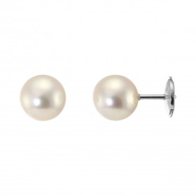 Boucles d&#39;oreilles en Or Blanc 750 et perles Akoya 8mm. Diamètre des perles : 7.5 à 8mm. Système de fermeture sécurisé...