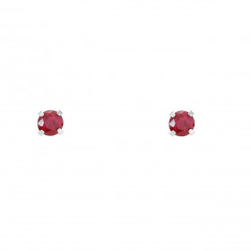 Boucles d&#39;oreilles Or Blanc 750 Rubis 3mm. Boucles d&#39;oreilles type puces en Rubis. Pierres rondes de 3mm de diamèt...