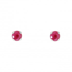 Boucles d'oreilles Or Blanc 750 Rubis 5mm. Boucles d'oreilles type puces en Rubis. Pierres rondes de 4mm de diamètre (0,3 ...