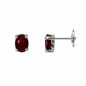 Boucles d'oreilles Or Blanc 750 Rubis Ovale 7x5mm