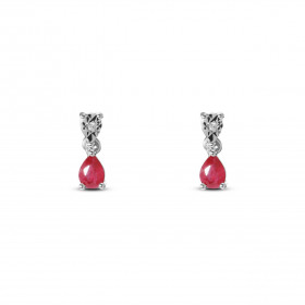 Boucles d oreilles Or Blanc 750 Rubis Poire 5x3mm Diamant Motif articulé serti d un rubis poire 5x3mm d un diamant rond 1m...