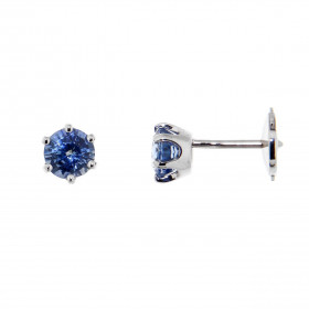  Boucles d oreilles Or Blanc 750 serties saphirs Ceylan AAA ronds Saphir 5mm diamètre (0,5 carat pièce) Chaton à 6 griffes...