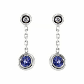 Boucles d'oreilles Or Blanc 750 Saphir  de Ceylan et Diamant