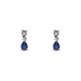 Boucles d'oreilles Or Blanc 750 Saphir Poire 5x3mm et Diamant