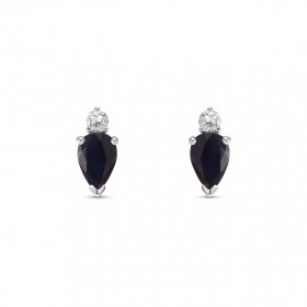 Boucles d'oreilles Or Blanc 750 Saphir Poire 6x4mm et Diamant