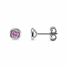 Boucles d&#39;oreilles en Or blanc 750 serties de saphirs roses ronds de 3.2mm de diamètre (2x 0,16 carat). Système de fer...