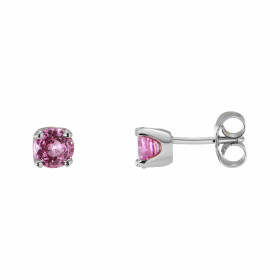  Boucles d oreilles Or Blanc 750 serties 2 saphirs roses ronds 5mm diamètre (2x0,45 carat) Serti à griffes Système fermetu...