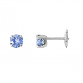 Boucles d&#39;oreilles Or Blanc 750 Saphirs Ceylan ronds 5mm. Pierres rondes de 5mm de diamètre ( 2 x 0,55 carat ). Serti ...