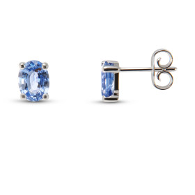  Boucles d oreilles Or Blanc 750 Saphirs Ceylan Ovale 7x5mm Boucles d oreilles type puces Or Blanc 750 Pierres ovales 7x5m...