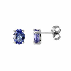 Boucles d'oreilles Or Blanc 750 Tanzanite Ovale 7x5mm