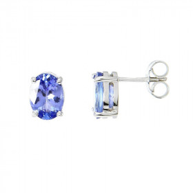 Boucles d&#39;oreilles en Or Blanc 750 serties de 2 Tanzanites Ovales 8x6mm (2 x 1.1 carat). Serti à griffes. Système de f...