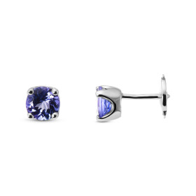 Boucles d&#39;oreilles en Or Blanc 750 serties de 2 Tanzanites rondes de 6mm ( 2 x 0,8 carat ). Serti à griffes. Système d...