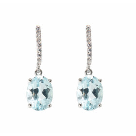 Boucles d'oreilles Or Blanc 750 Topaze Bleue Ovale  et Oxyde 