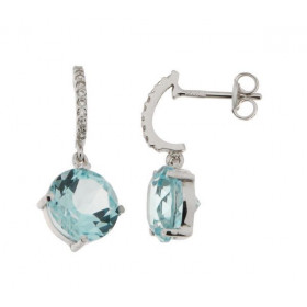 Boucles d'oreilles Or Blanc 750 Topaze Bleue Ronde 8mm  et Oxyde