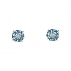 Boucles d oreilles Or Blanc 750 Topaze bleue traitée 6mm Boucles d oreilles type puces Or Blanc 750 Pierres rondes 6mm dia...