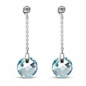 Boucles d oreilles pendantes Topaze Bleue Traitée Or Blanc 750 Ces magnifiques Topazes taille dôme mesurent 8mm diamètre U...