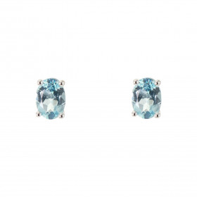 Boucles d'oreilles Or Blanc 750 Topaze bleue traitée Ovale 7x5mm