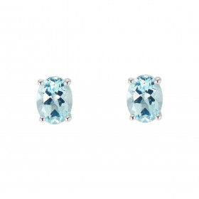 Boucles d'oreilles Or Blanc 750 Topaze bleue traitée Ovale 8x6mm