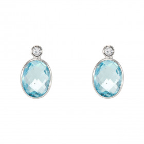 Boucles d'oreilles Or Blanc 750 Topaze bleue traitée Ovale 9x7mm et Oxydes de zirconium