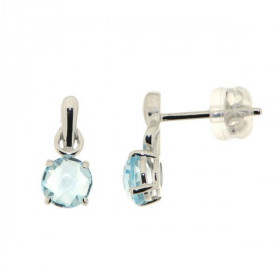 Boucles d'oreilles Topaze Bleue Traitée en Or Blanc 750. Ces ravissantes pierres taillées en rose mesurent 5mm de diamètre...