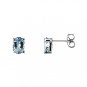 Boucles d&#39;oreilles Or Blanc 750 Aigue Marine. Aigues Marines ovales de 7x5 mm (0,68 carat/pièce). Serti à griffes. Sys...