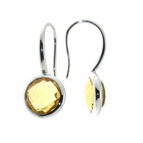 Boucles d oreilles pendantes Or blanc serties Citrines rondes taille dome 8mm diamètre Longueur : 21mm Poids Pierres : 2x2...