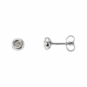 Boucles d oreilles Or Blanc serties 2 diamants 0,05 carat/pièce (Couleur K - Pureté : P1) Chaton Pneu diamètre 5mm - Serti...