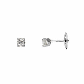  Boucles d oreilles Or Blanc serties 2 diamants Diamants 3,8mm diamètre (0,17 carat/pièce - Couleur G - Pureté : Si) Serti...