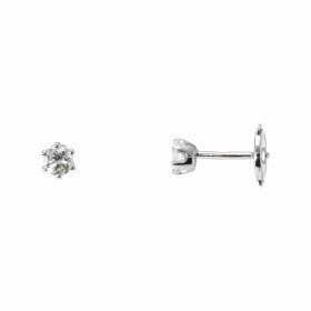  Boucles d oreilles Or Blanc serties 2 diamants 3,7mm diamètre (0,21 carat/pièce - Couleur G - Pureté : Si) Chaton 6 Griff...