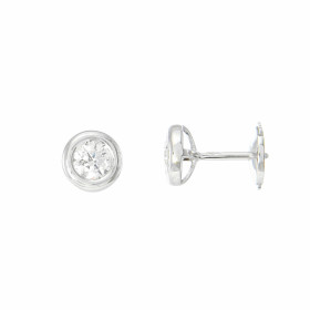 Boucles d&#39;oreilles en Or blanc 750 serties de Diamants ronds. Diamètre des diamants : 3,8mm. Fermeture sécurisée ALPA....