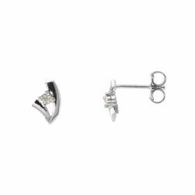 Boucles d'oreilles en Or Blanc serties de 2 petits diamants. Dimensions du motif (vue de face) : 8 x 5,3 mm. Poids Diamant...