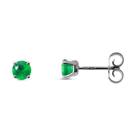 Boucles d&#39;oreilles en Or Blanc serties de 2 émeraudes rondes de 4.5mm de diamètre (2 x 0,35 carat)