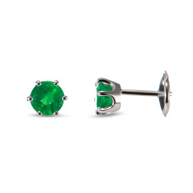  Boucles d oreilles Or Blanc serties d émeraudes rondes 5mm diamètre (2x0,45 carat) Émeraudes qualité AAA Système fermetur...