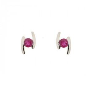 Boucles d'oreilles Or Blanc Rubis 3mm 