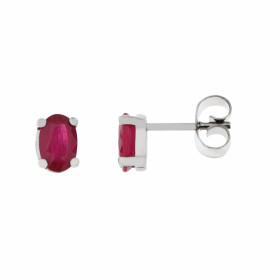 Boucles d'oreilles Or Blanc Rubis Ovale 6x4mm