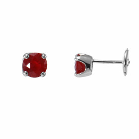 Boucles d'oreilles Or Blanc Rubis Rond 5.5mm