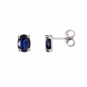  Boucles d oreilles Or Blanc 750 serties saphirs ovales Pierres ovales 7x5mm (0.95 carat pièce) Poids Saphir : 1.9 carat S...