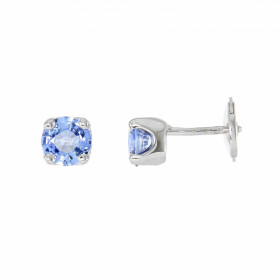  Boucles d oreilles Or Blanc Saphir Pierres rondes 4.5.mm diamètre ( 2 x 0.5 carat ) Serti à 4 griffes Système sécurité AL...
