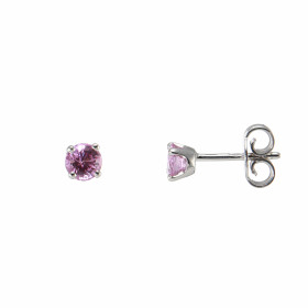 Boucles d&#39;oreilles en Or Blanc 750 serties de saphirs roses de 4mm (2x0,3 carat). Fermeture par poussettes. Serti à gr...