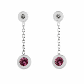  Boucles d oreilles pendantes Or Blanc 750 serties 2 Saphirs rose ronds 4mm (2x0.52 carat) deux diamants 1,6mm (2x0,03 car...