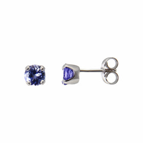 Boucles d&#39;oreilles en Or Blanc et Tanzanite. Ces boucles sont serties de Tanzanites rondes. Les pierres mesurent 5mm d...