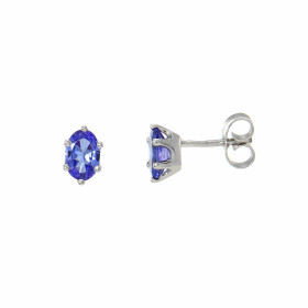 Boucles d&#39;oreilles en Or Blanc serties de 2 Tanzanites ovales de 6x4 mm (2x0,50 carat)