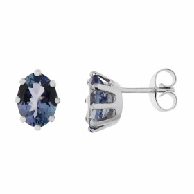 Boucles d oreilles Or Blanc 750 serties Tanzanites ovales 8x6mm (1,34 carat pièce) Chaton à 8 griffes Fermeture par pousse...