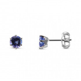  Boucles d oreilles Or Blanc serties Tanzanites rondes Tanzanites 5mm diamètre (2,x0,55 carat) Qualité Tanzanite : AAA Ser...