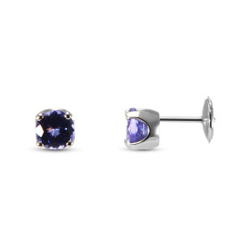  Boucles d oreilles Or Blanc serties Tanzanites AAA rondes 6mm diamètre ( 2 x 0.85 carat ) Système sécurité ALPA 
