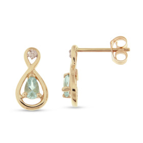 Boucles d'oreilles Or Jaune 375 Aigue Marine Poire et Diamant