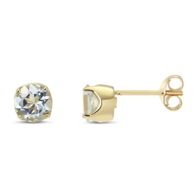 Boucles d'oreilles Or jaune 375 Aigue Marine Ronde 6mm. Boucles d'oreilles type puces en Or jaune 375 (9 carats). Pierres ...