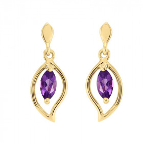 Boucles d oreilles Or jaune 375 Améthyste navette 6x3mm Boucles d oreilles pendantes or jaune 375 (9 carats) Améthystes na...