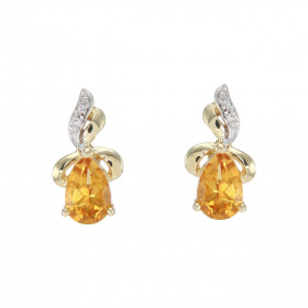 Boucles d'oreilles Or Jaune  375 Citrine Poire 6x4mm et Diamant