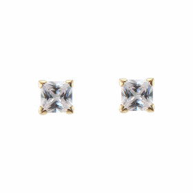  Boucles d oreilles Oxyde zirconium, monture Or Jaune 375/1000 Pierres carrées 5mm 